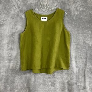 Flax Tank Top Womens S 100% Linen Olive Green Scoop Neck Boho Lightweight
